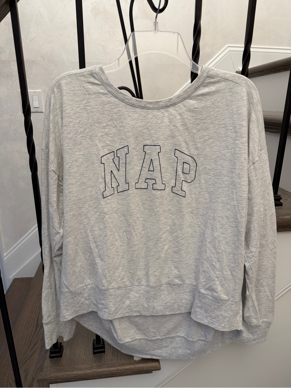GAP Love By Gap "NAP" Embroidered Pullover Sweatshirt Heather Gray Large